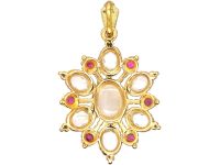 Vintage 9ct Gold Pendant set with Moonstones & Rubies