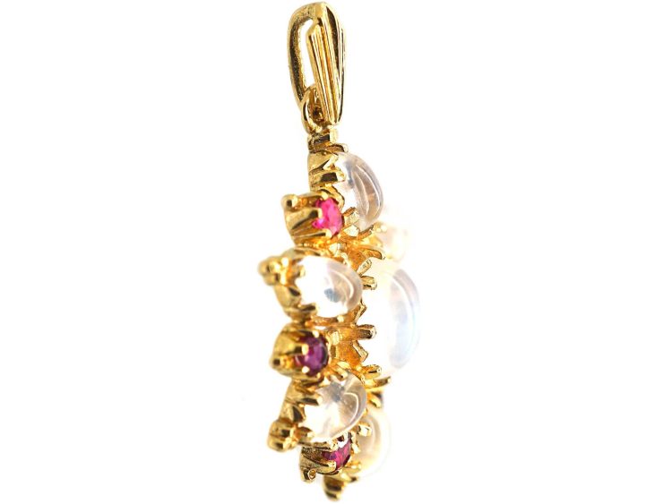 Vintage 9ct Gold Pendant set with Moonstones & Rubies