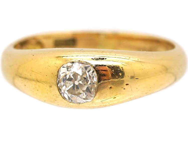 Victorian 18ct Gold Rub Over Set Old Mine Cut Diamond Ring