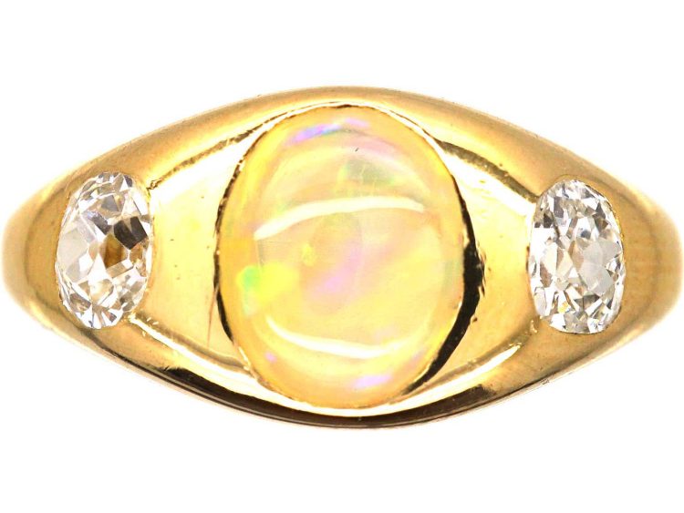 Victorian 18ct Gold Rub Over set Opal & Diamond Ring