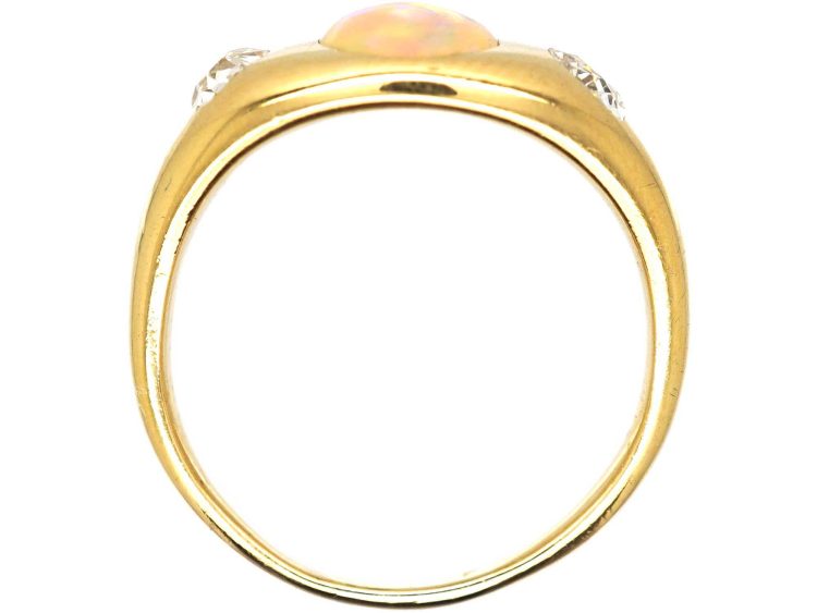Victorian 18ct Gold Rub Over set Opal & Diamond Ring