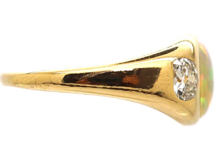 Victorian 18ct Gold Rub Over set Opal & Diamond Ring