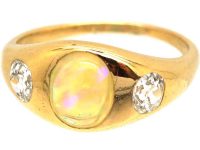 Victorian 18ct Gold Rub Over set Opal & Diamond Ring