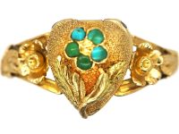Early 19th Century 15ct Two Colour Gold Heart Shaped Locket Ring set with Turquoise