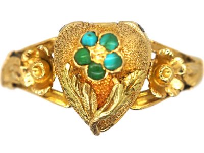 Early 19th Century 15ct Two Colour Gold Heart Shaped Locket Ring set with Turquoise