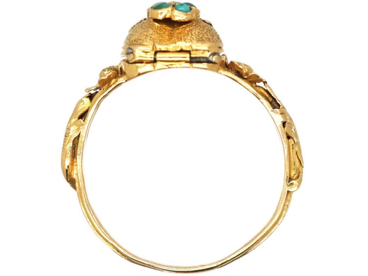 Early 19th Century 15ct Two Colour Gold Heart Shaped Locket Ring set with Turquoise