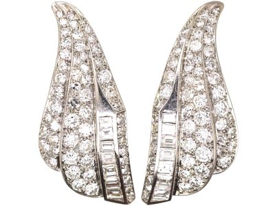Art Deco French 18ct White Gold Angel’s Wing Earrings set with Diamonds
