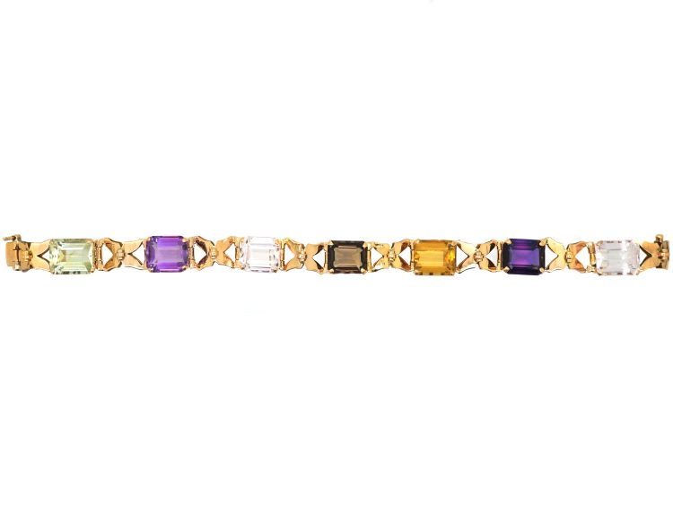 Retro 14ct Gold Multi Gem Stone Bracelet