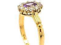 Edwardian 18ct Gold, Amethyst & Diamond Oval Cluster Ring
