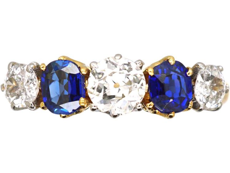 Edwardian 18ct Gold Five Stone Sapphire & Diamond Ring