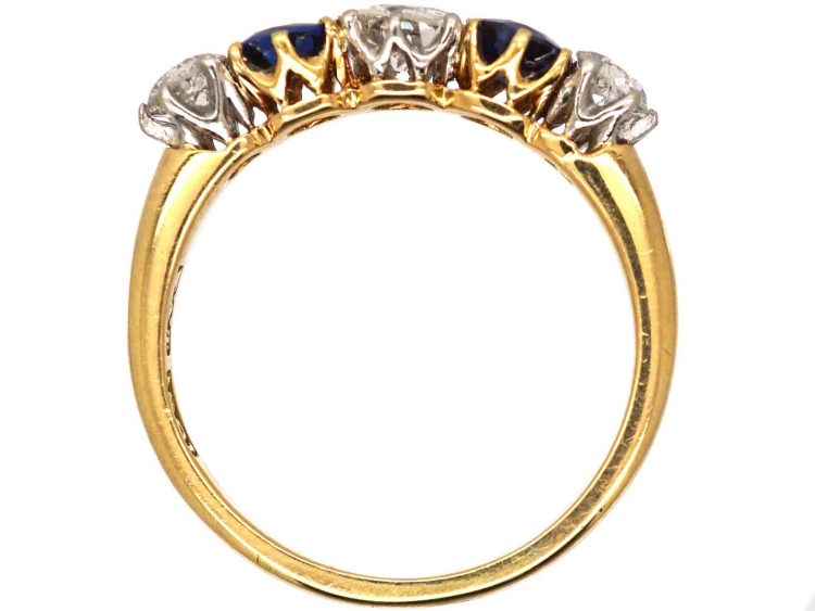 Edwardian 18ct Gold Five Stone Sapphire & Diamond Ring