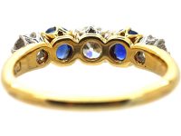 Edwardian 18ct Gold Five Stone Sapphire & Diamond Ring