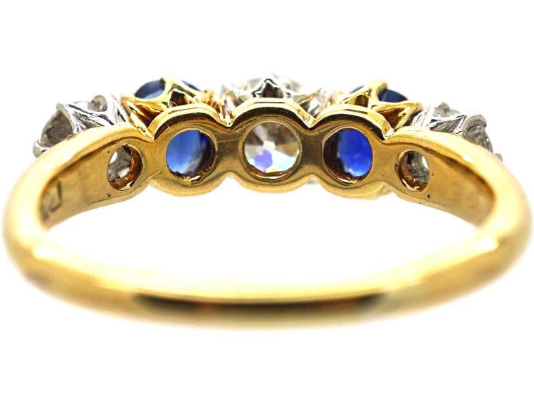 Edwardian 18ct Gold Five Stone Sapphire & Diamond Ring