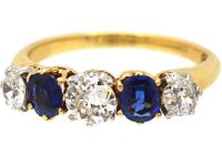 Edwardian 18ct Gold Five Stone Sapphire & Diamond Ring