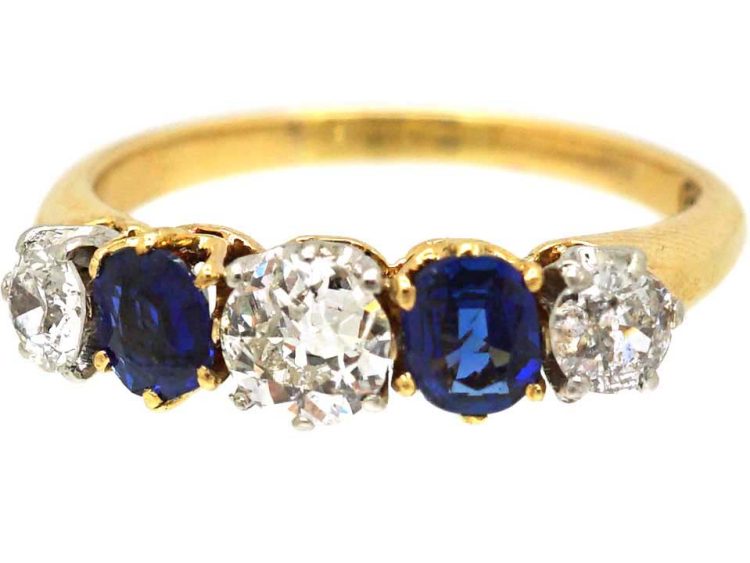 Edwardian 18ct Gold Five Stone Sapphire & Diamond Ring