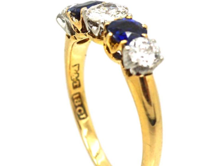 Edwardian 18ct Gold Five Stone Sapphire & Diamond Ring