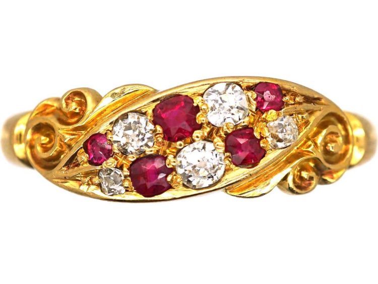 Victorian 18ct Gold Crossover Ring set with Rubies & Diamonds