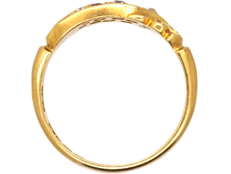 Victorian 18ct Gold Crossover Ring set with Rubies & Diamonds
