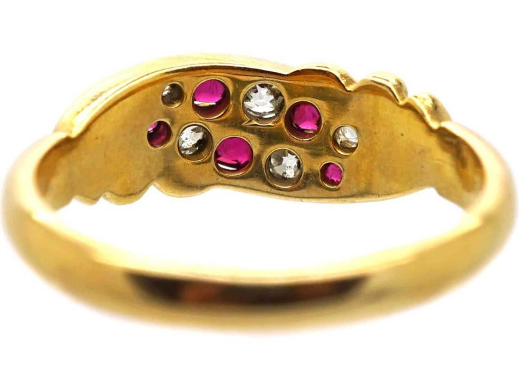 Victorian 18ct Gold Crossover Ring set with Rubies & Diamonds