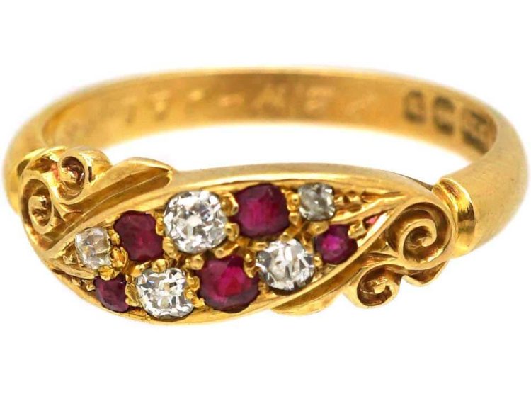 Victorian 18ct Gold Crossover Ring set with Rubies & Diamonds