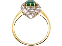19th Century French Import 18ct Gold & Silver Marquise Ring set with an Emerald & Rose Diamonds