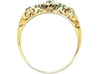 Victorian 18ct Gold, Emerald & Diamond Carved Half Hoop Ring