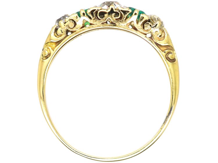 Victorian 18ct Gold, Emerald & Diamond Carved Half Hoop Ring