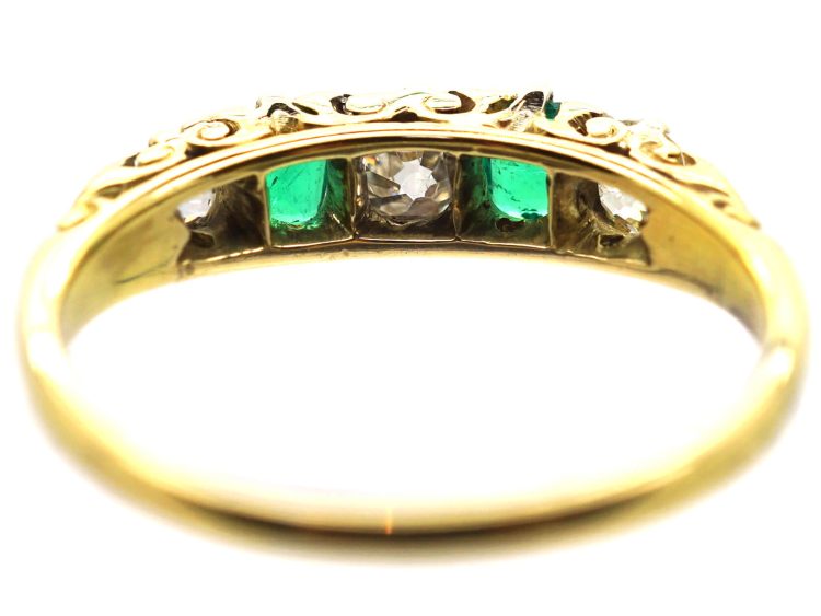Victorian 18ct Gold, Emerald & Diamond Carved Half Hoop Ring