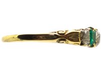 Victorian 18ct Gold, Emerald & Diamond Carved Half Hoop Ring