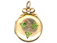 Edwardian 9ct Gold Back & Front Round Locket set with Green Garnets