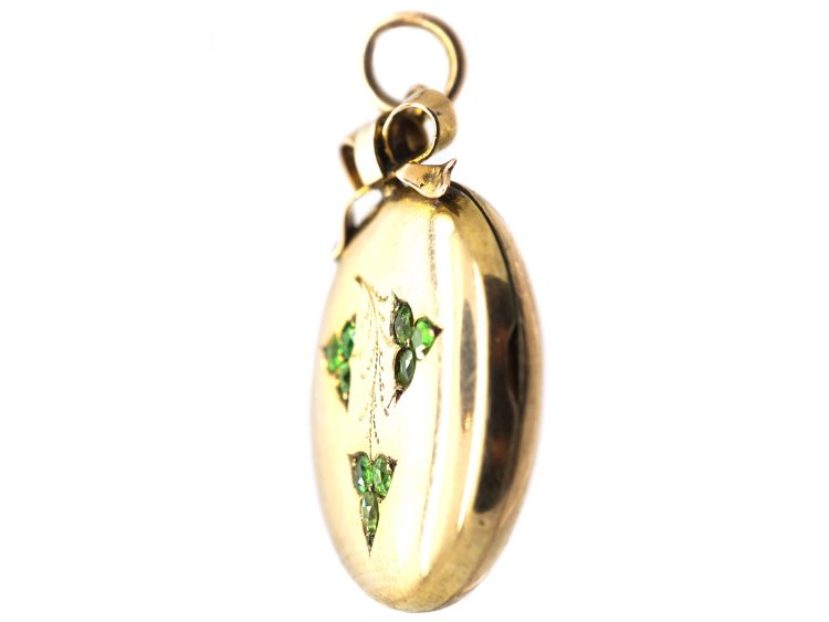 Edwardian 9ct Gold Back & Front Round Locket set with Green Garnets
