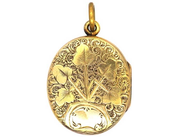 Victorian 9ct Back & Front Oval Engraved Locket