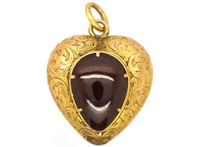Victorian 15ct Gold Heart Pendant set with a Garnet
