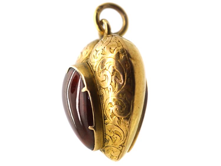 Victorian 15ct Gold Heart Pendant set with a Garnet