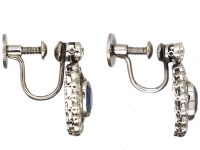 Early 20th Century 18ct White Gold & Platinum Sapphire & Diamond Cluster Drop Earrings