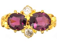 Early Victorian 15ct Gold Two Stone Garnet & Diamond Ring