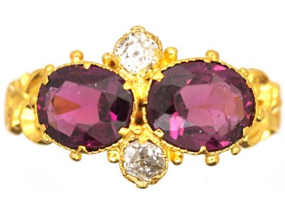 Early Victorian 15ct Gold Two Stone Garnet & Diamond Ring