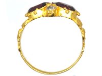 Early Victorian 15ct Gold Two Stone Garnet & Diamond Ring