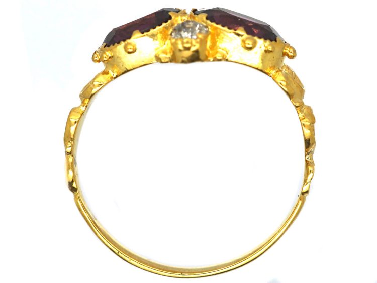 Early Victorian 15ct Gold Two Stone Garnet & Diamond Ring
