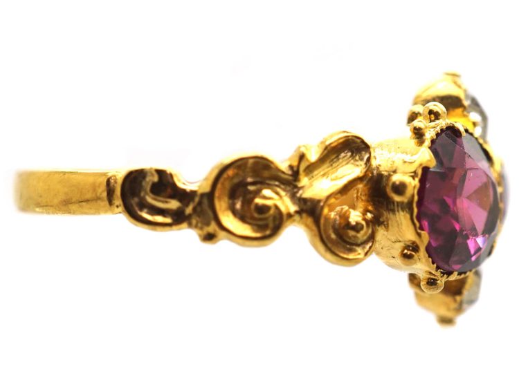 Early Victorian 15ct Gold Two Stone Garnet & Diamond Ring