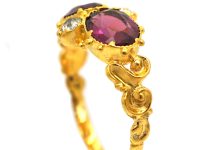 Early Victorian 15ct Gold Two Stone Garnet & Diamond Ring
