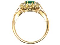 Edwardian 18ct Gold Emerald & Diamond Rectangular Cluster Ring