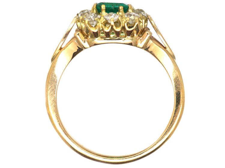 Edwardian 18ct Gold Emerald & Diamond Rectangular Cluster Ring