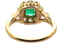 Edwardian 18ct Gold Emerald & Diamond Rectangular Cluster Ring