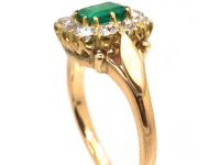 Edwardian 18ct Gold Emerald & Diamond Rectangular Cluster Ring