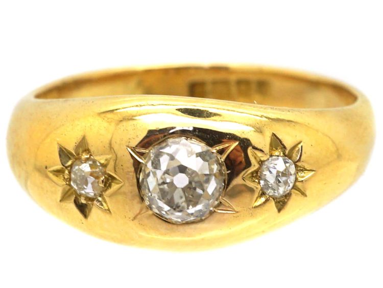 Edwardian 18ct Gold Three Stone Diamond Gypsy Ring