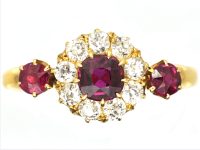 Victorian 18ct Gold Ruby & Diamond Cluster Ring with Ruby Shoulders