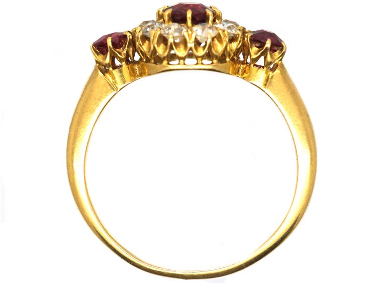 Victorian 18ct Gold Ruby & Diamond Cluster Ring with Ruby Shoulders