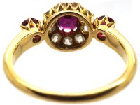 Victorian 18ct Gold Ruby & Diamond Cluster Ring with Ruby Shoulders