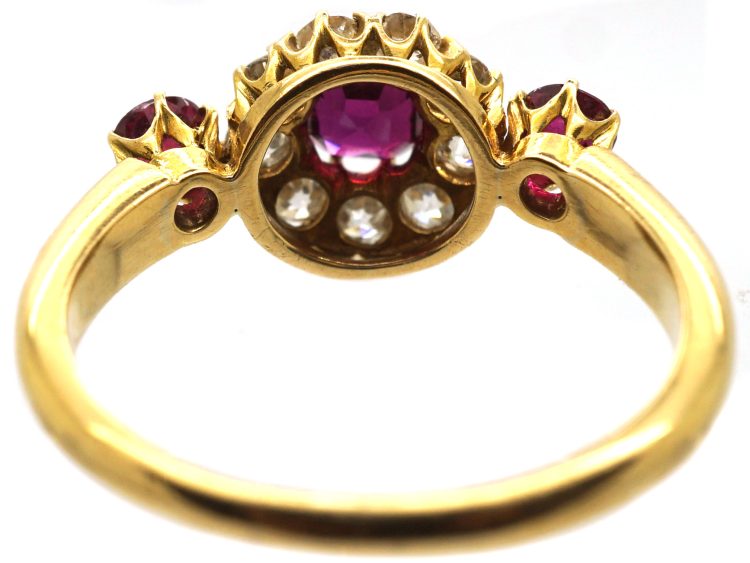 Victorian 18ct Gold Ruby & Diamond Cluster Ring with Ruby Shoulders
